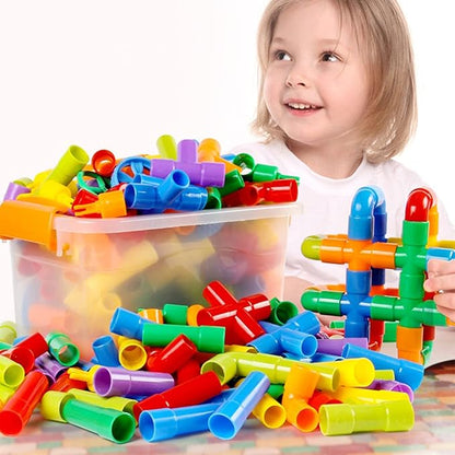 ZOZOPLAY STEM Toys Tube Locks 72 Piece Tubular Pipes &amp Spouts &amp Joints &amp Whistles &amp Trumpet Toy Learning Educational Building Block Set with Whistles Gift for Boys Girls