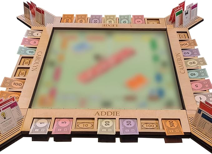 Personalized Board Organizer Custom Frame Compatible with Monopoly and Game Pieces | Economic Themed Organizer | 4 Sides and 4 Corners