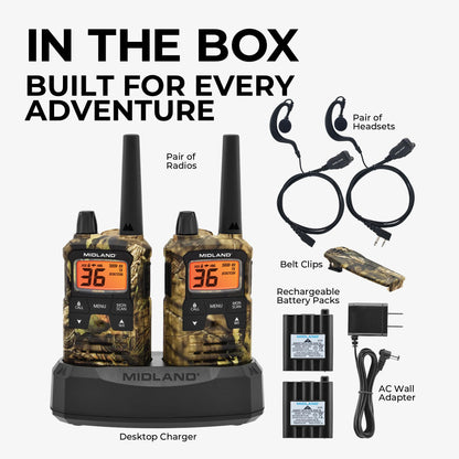 Midland - T295VP4 X-TALKER Walkie Talkies with 22 GMRS Channels – Two-Way Radio NOAA Weather Alert & Scan Technology, Dual Power Options, 121 Privacy Codes, Silent Operation – Camo, Set of 2