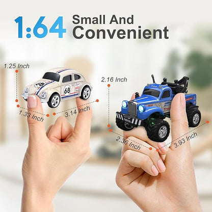 MOONTOY 1:64 Scale Mini Alloy Truck RC Car with LED Lights 2.4Ghz Remote and App Control Toy Car 3-Speed Adjustment Pocket Toy Car for Kids 4-8 Years and Adults (Yellow)