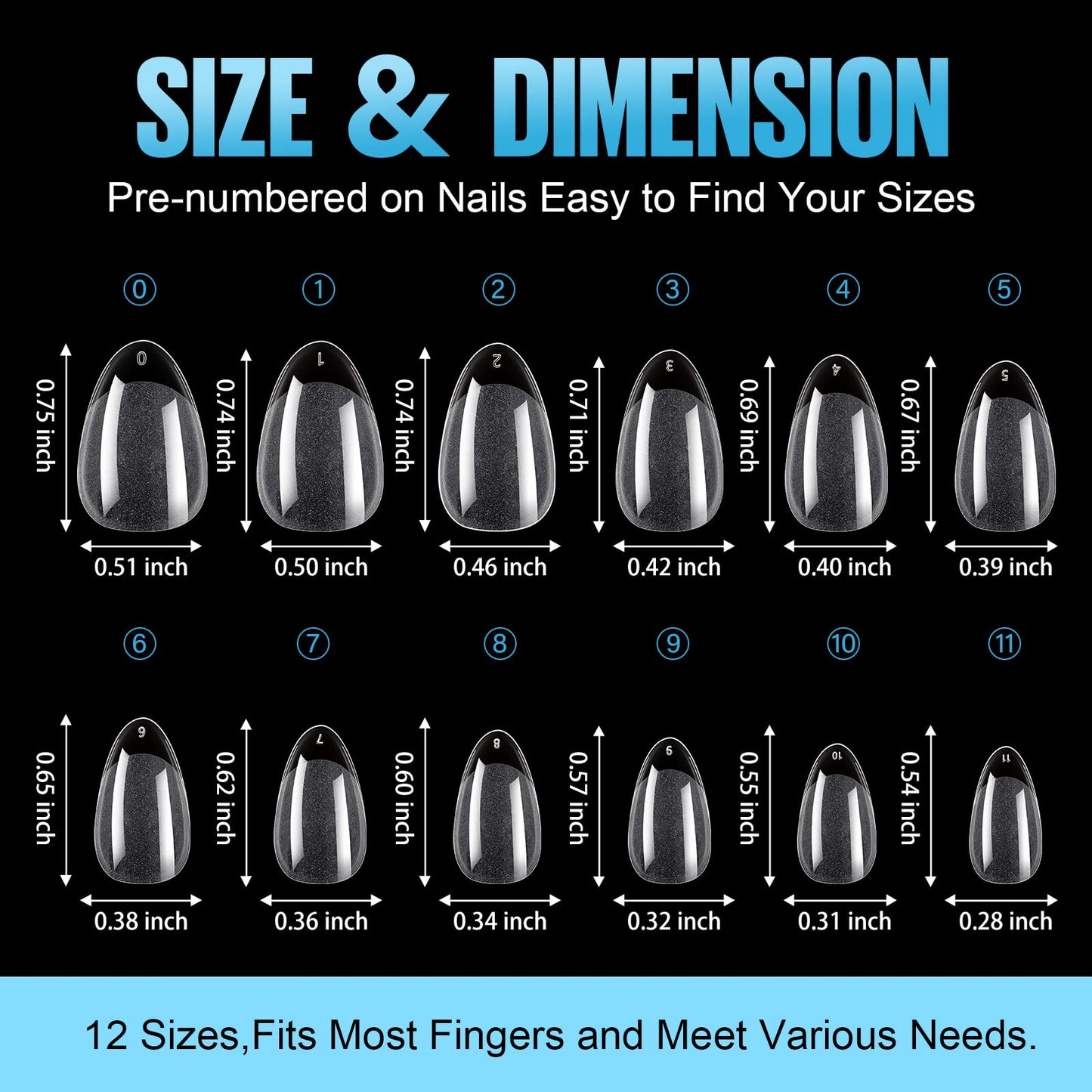 TOMICCA Short Nail Tips Extra Short Square Nail Tips, 192Pcs Fake Nails 12 Sizes Acrylic Clear Nails for Beginner and Professional DIY Gel Nails Salon
