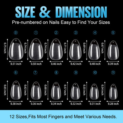 TOMICCA Short Nail Tips Extra Short Square Nail Tips, 192Pcs Fake Nails 12 Sizes Acrylic Clear Nails for Beginner and Professional DIY Gel Nails Salon