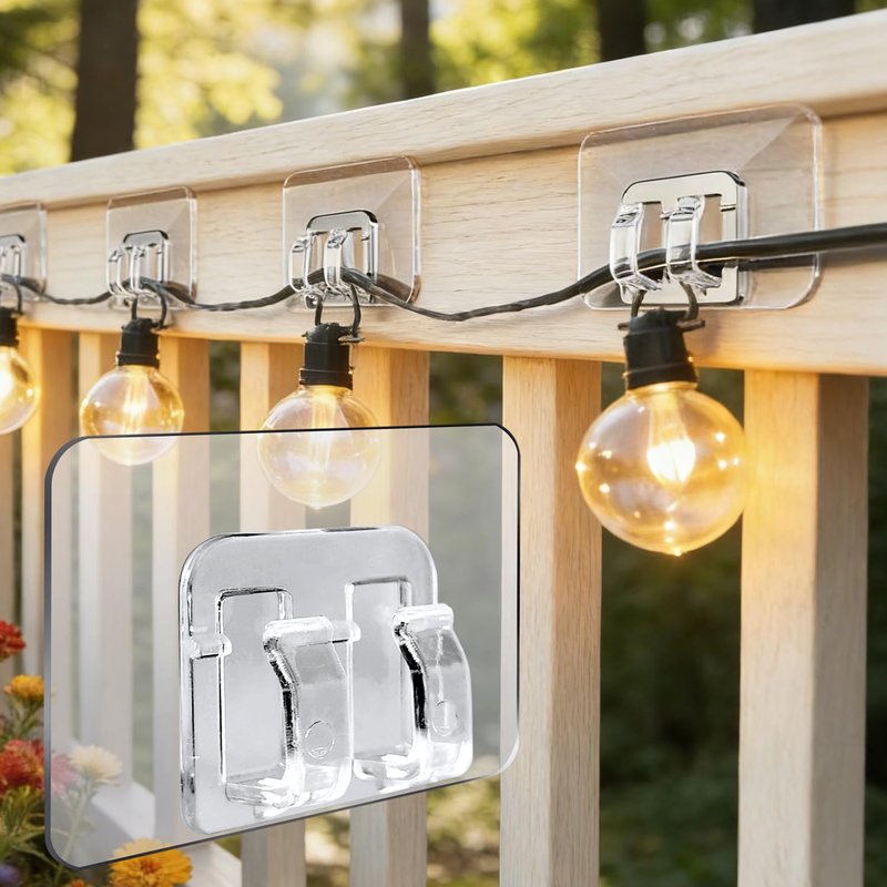 Gripalix Outdoor String Lights Hooks 90Pcs Christmas Light Clips for Outside Clear Cable Clips Heavy Duty Adhesive Wall Hooks for Roof Gutters Transparent Lamps Hanger Waterproof Wire Holder
