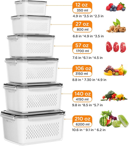 Skiennix 6-Piece Fruit Storage Containers - Leakproof Design with Removable Colanders for Fresh Produce