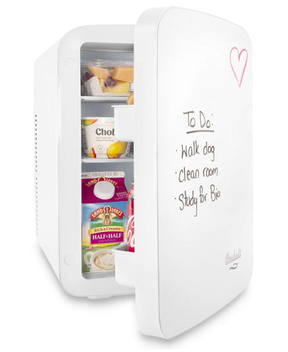 Cooluli Vibe Mini Fridge for Bedroom - With Cool Front Magnetic Whiteboard - 15L Portable Small Refrigerator for Travel, Car & Office Desk - Plug In Cooler & Warmer for Food, Drinks & Skincare (White)