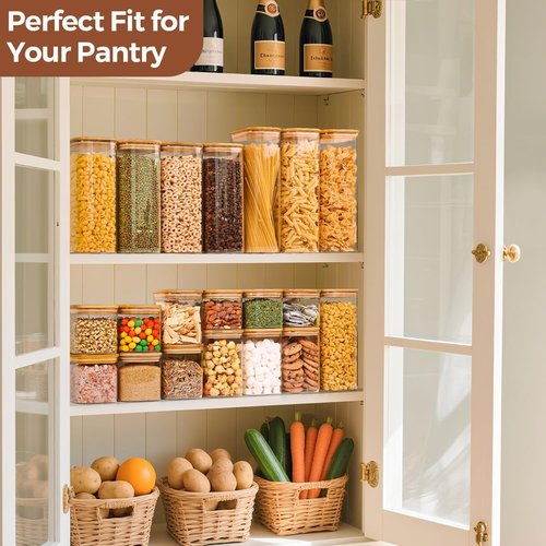 ComSaf Glass Storage Containers - 1.2 Qt Clear Food Jars with Lids | Set of 4 Square Canisters for Pantry