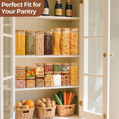 ComSaf Glass Storage Containers - 1.2 Qt Clear Food Jars with Lids | Set of 4 Square Canisters for Pantry