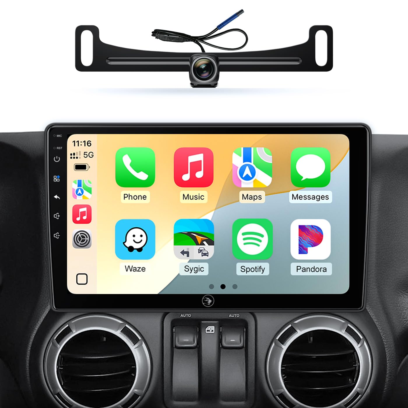 Car Radio Stereo Upgrade for Jeep Wrangler JK Compass Grand Cherokee Dodge Ram with Wireless CarPlay/Android Auto/10.2'' Touchscreen/Backup Camera