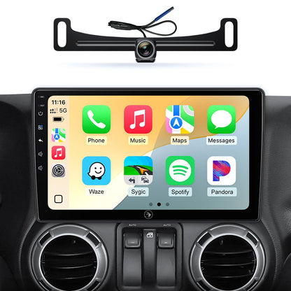 Car Radio Stereo Upgrade for Jeep Wrangler JK Compass Grand Cherokee Dodge Ram with Wireless CarPlay/Android Auto/10.2'' Touchscreen/Backup Camera