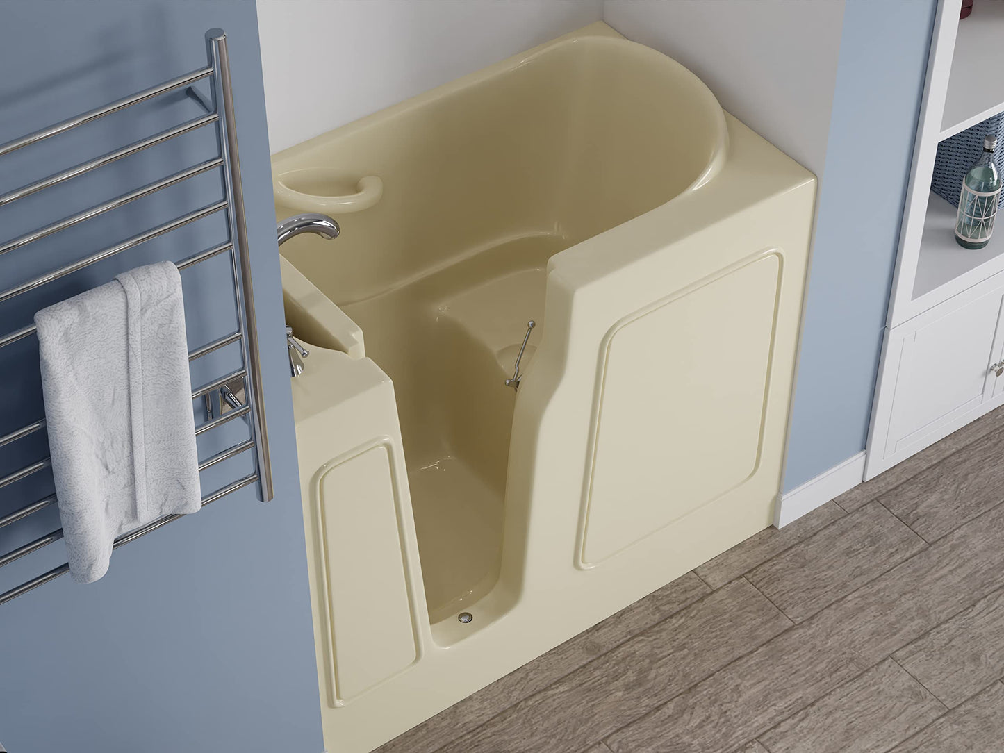 ANZZI Walk In Tub 46'' x 26" in Beige with Quick Fill Tub Filler Faucet & Handheld Shower Sprayer, Left Drain, ADA Compliant, Therapeutic, Wide Door, No Electrical Wiring - AMZ2646LBS