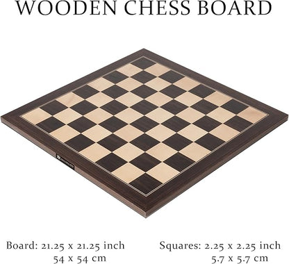 A&ampA 21.25 Professional Wooden Tournament Chess Board/African Palisander &amp Maple Inlay / 2.25 Squares w/o Notation