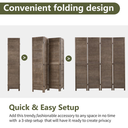 FDW 4 Panel Wood Room Divider 5.75 FT Tall Privacy Screen Folding Partition Divider for Dorm Bedroom Office, Dark Brown
