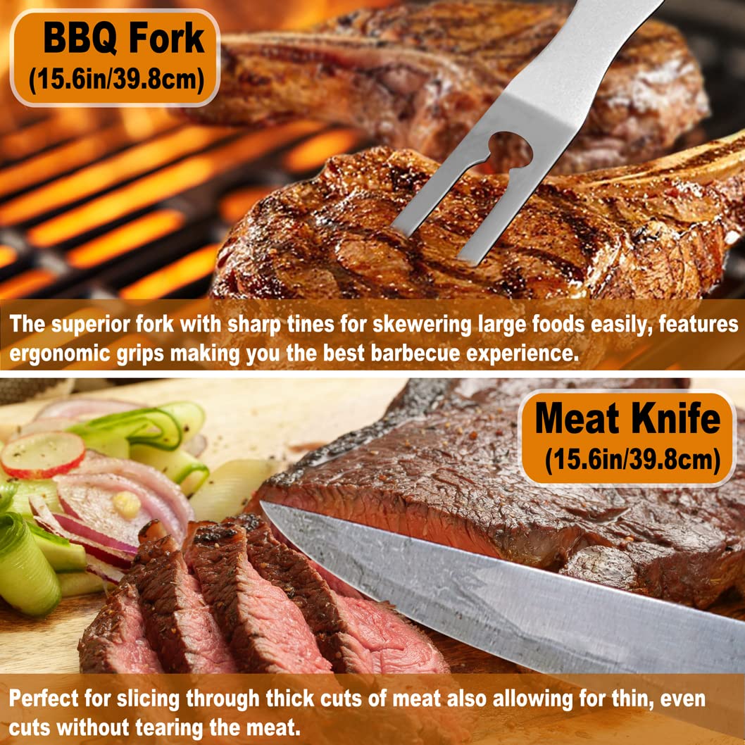 POLIGO 26PC Exclusive BBQ Grill Accessories in Aluminum Case for Birthday Christmas Grilling Gifts - Premium Grill Utensils Set with Barbecue Claws, Meat Injector, Thermometer for Smoker, Camping BBQ