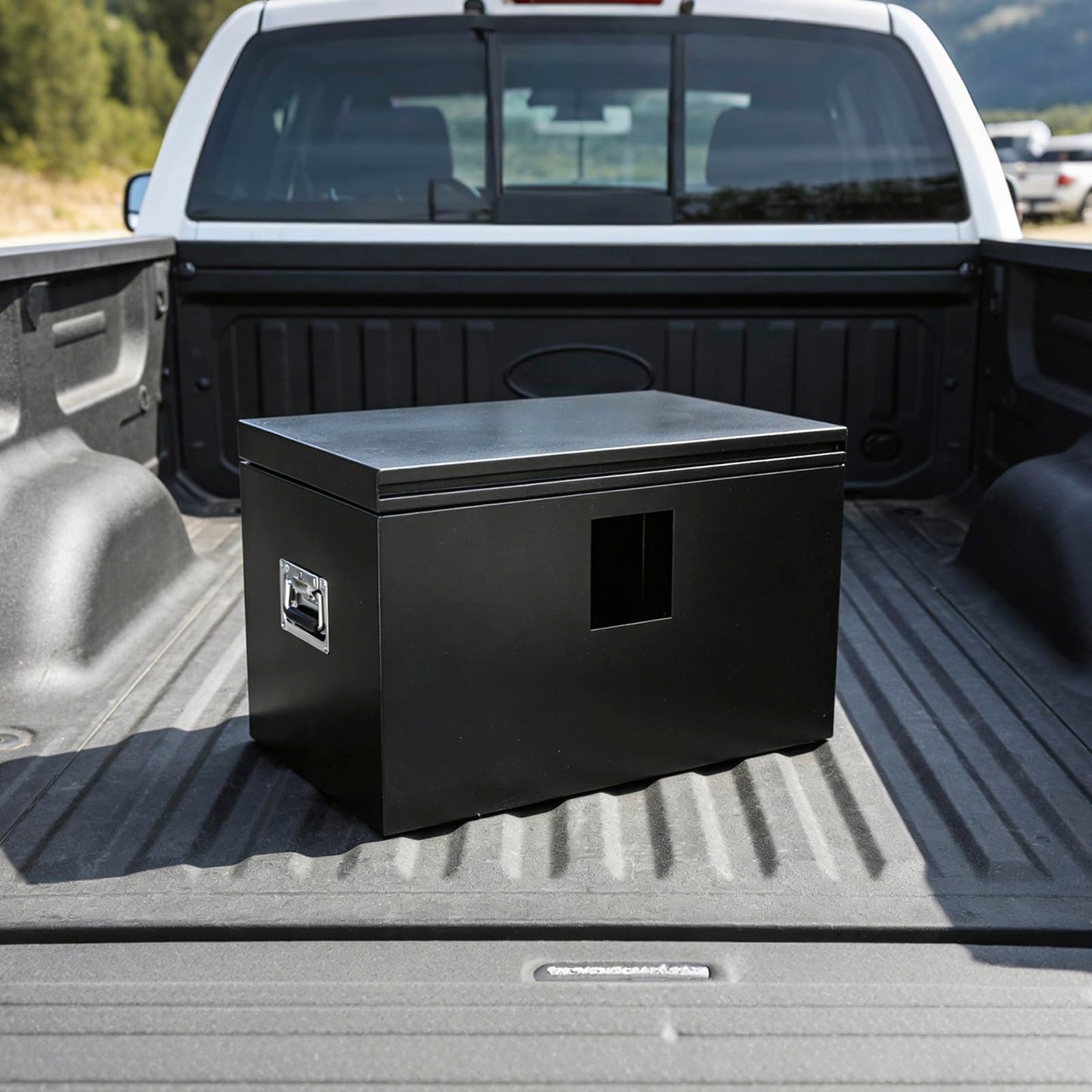 COOLBAG Steel Truck Bed Tool Box, 24x15x15 Inch Storage Box with Side Handle and Dual Gas-Shock Lids,Chest Toolbox Weatherproof Square Organizer for Pickup Truck RV Trailer, Black