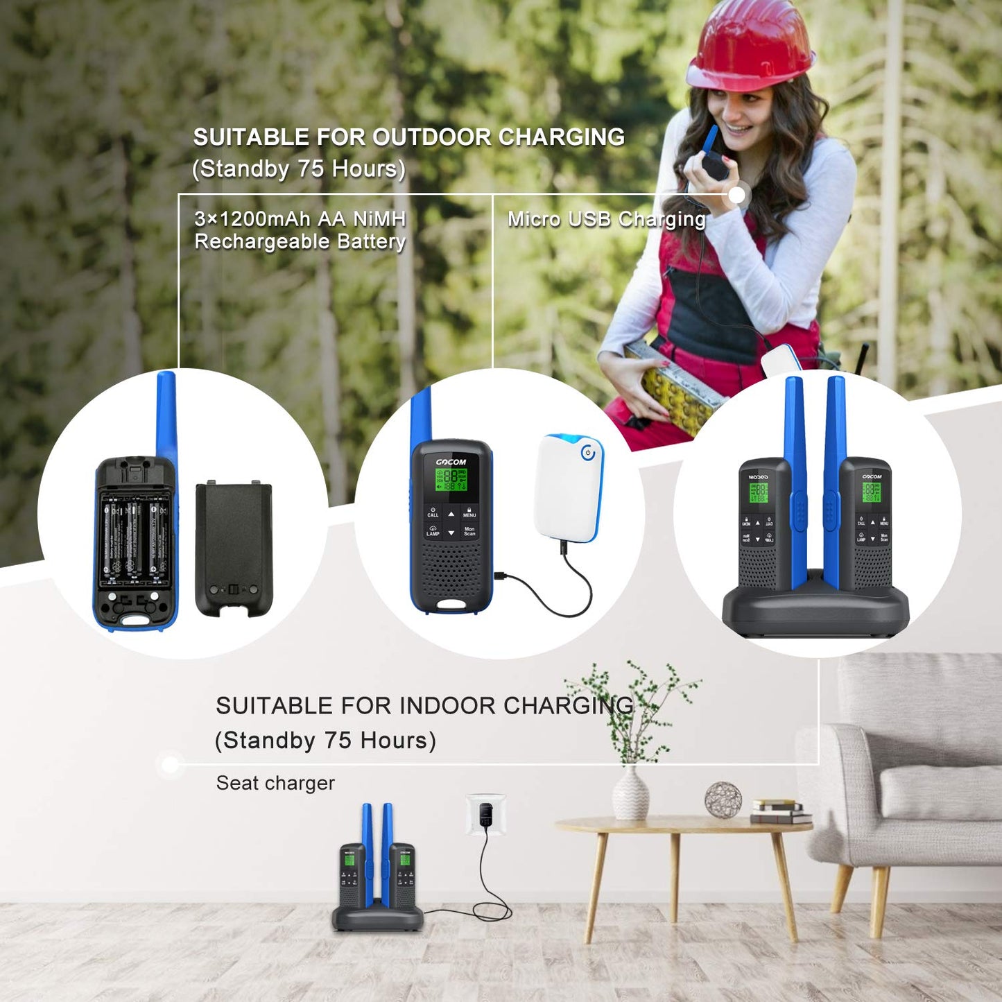 GOCOM G600 FRS Walkie Talkies for Adults Long Range Two Way Radio Rechargeable 8 Pack Hand held radios