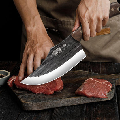 HOSHANHO Butcher Knife Set, Hand Forged Butcher Chef Knife Set with Roll Bag, Sharp Meat Cleaver Knife & Bone Chopper Knives & Fillet Knives for Home & Camping & BBQ Gift with Men