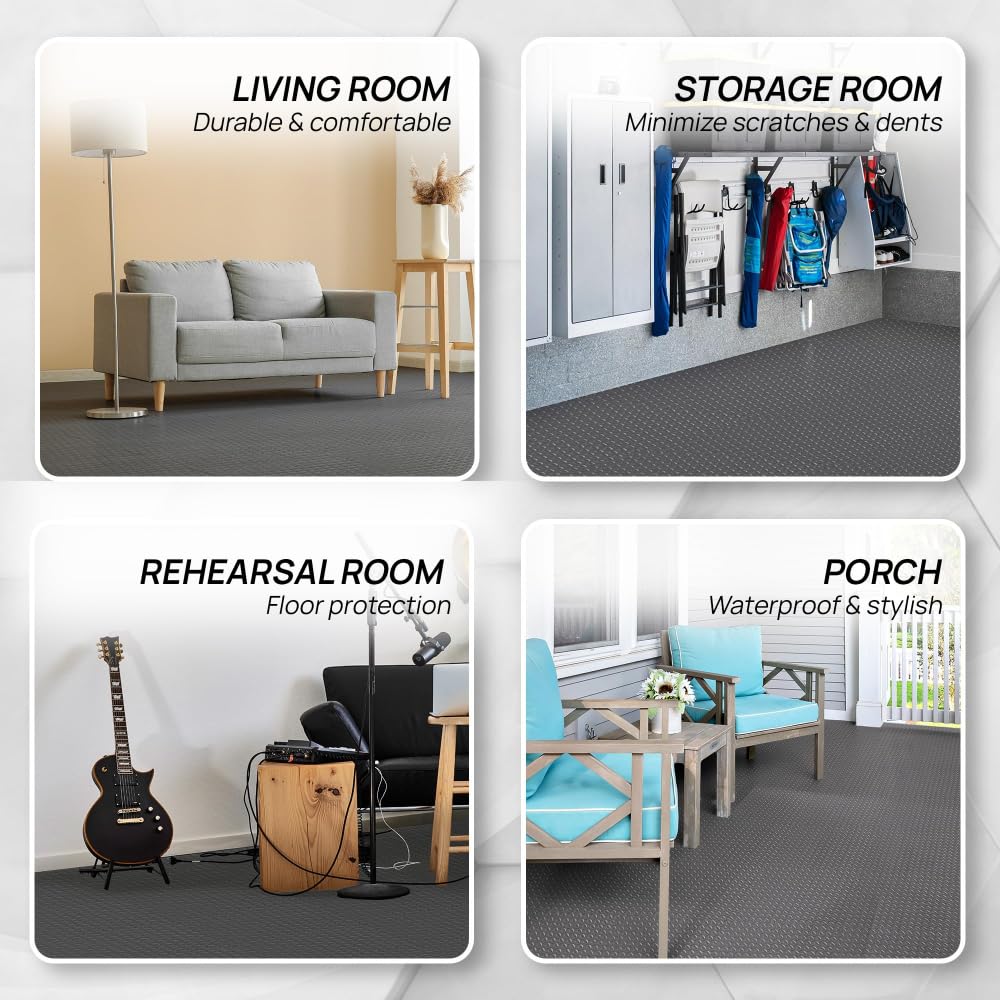 Yes4All EVA Interlocking Mats, Puzzle Floor Tiles, Foam Floor Padding with Border for Furniture, Home Space, Living Room, Garage 11,15,32,99 SQFT