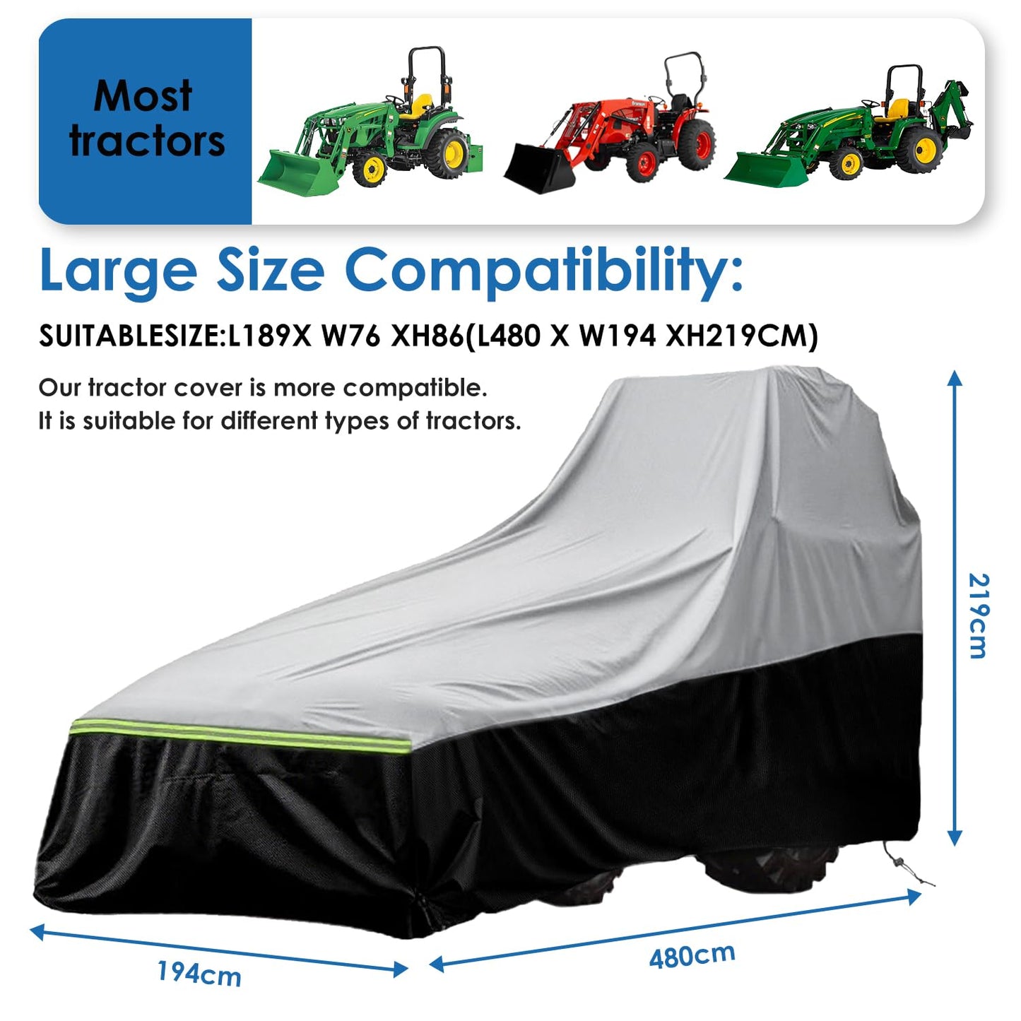 Tractor cover, Tractor covers waterproof heavy duty, New upgraded version, (189 L x 76 W x 86 H in), 600D Oxford cloth Waterproof, UV protection, Dustproof, Universal tractor cover
