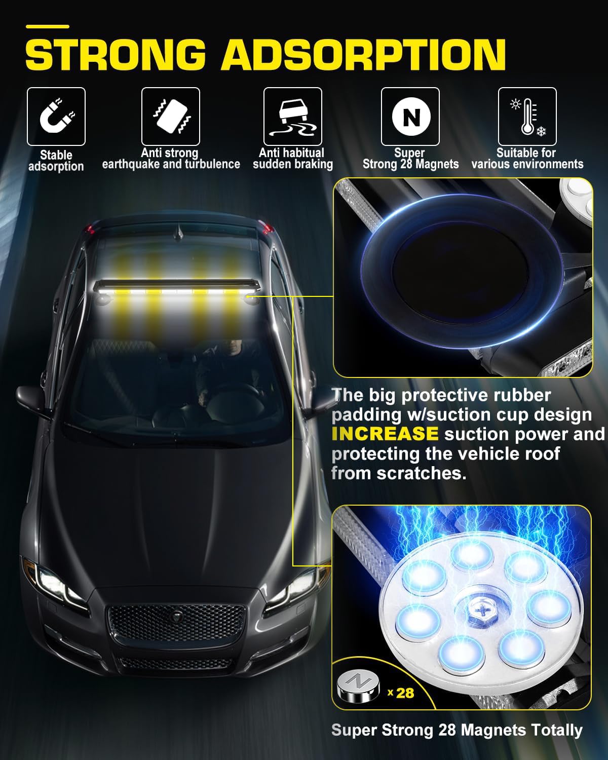 LRTER 42inch 206 LED Rooftop Emergency Strobe Light Bar Flashing Safety Lights w/Controller Traffic Advisor Warning Hazard Light for Trucks Vehicles Construction Tow Pickup Snowplow Amber White