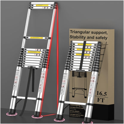 16.5 FT Telescoping Ladder - Collapsible Extension Ladder for RV, Compact Aluminum Extendable Ladder with Adjustable Height for House Roof & Travel Trailers, 330lbs Capacity