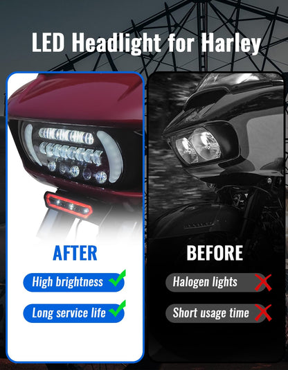 LUXEMOTO LED Headlight for Road Glide 2015-2023, Dual Color Front Headlamp with High/Low Beam, White Running Light & Turn Signal for Harley Road Glide FLTRX FLTRU CVO Limited 2015-2023 Accessories