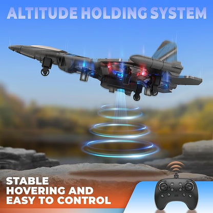 BEZGAR RC Plane | 2.4GHZ Remote Control Airplane Mini Stunt Plane Helicopter 360° Flip Fighter Jet Toy with Colorful LED Navigation Lights Blue Toys for ages 8-13