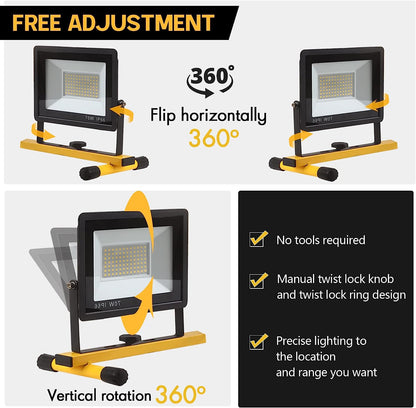 22000 Lumen Work Lights with Stand, 3 Adjustable Head LED Work Light, with Adjustable and Foldable Tripod Stand, Waterproof Lamp with Individual Switch with 6500 Kelvin Color Temperature 2Pack