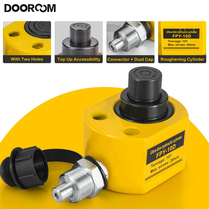 DOOROOM 10T 1.0"/26mm Stroke Portable Hydraulic Cylinder Portable Low Profile Jack Sets Multi-Acting Porta Power Ram Jack Kits Lifting Cylinder with CP-180 Hydraulic Hand Pump