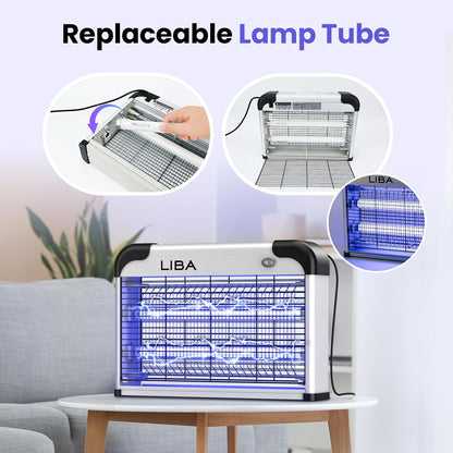 LiBa Electric Bug Zapper - Powerful 2800V Indoor Insect Killer with 2 Extra Replacement Bulbs | Easy-to-Clean Design