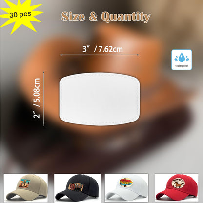 iFForce Full Sublimation Patches with No Border - 30 Pcs Iron on Blanks White Waterproof Smooth Glossy Material - Heat Press Rounded Rectangle Patch Adhesive for Hat Cap Clothes Business