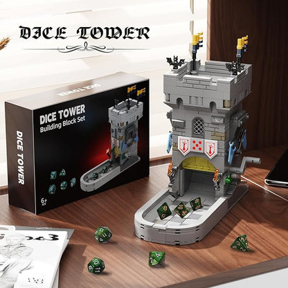 Dice Tower Castle Building Set Creative Tabletop Games Toy with 7-Die Polyhedral Dice for DND Pathfinder Suitable for Gamers and Enthusiasts