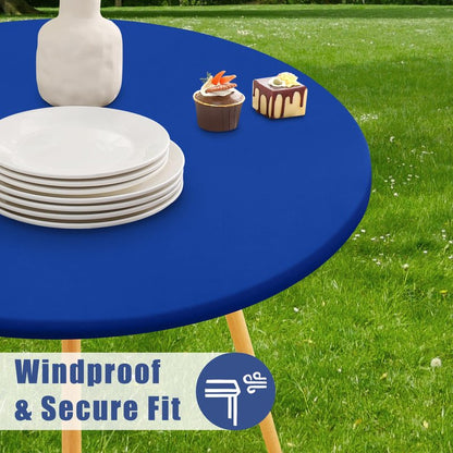 Moosfor Round Spandex Tablecloth, Elastic Fitted Waterproof Tablecloths for 57"-68" Tables, Stretch Washable Picnic Table Cover for Camping, Dining, Indoor and Outdoor, Blue