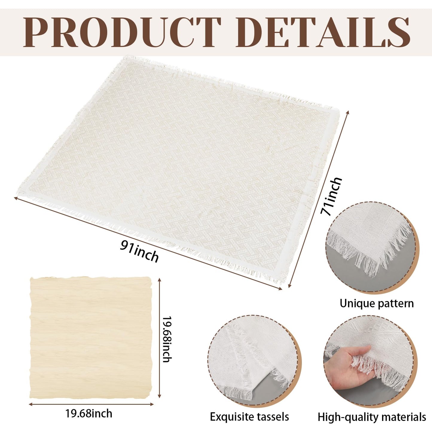 Novabright Boho Picnic Kit 22'' x 44'' Folding Picnic Table 91" x 71" Extra Large Outdoor Boho Blanket with Beige Table Runner and 6 Napkins for Camping Wedding Birthday Baby Shower Party Decor
