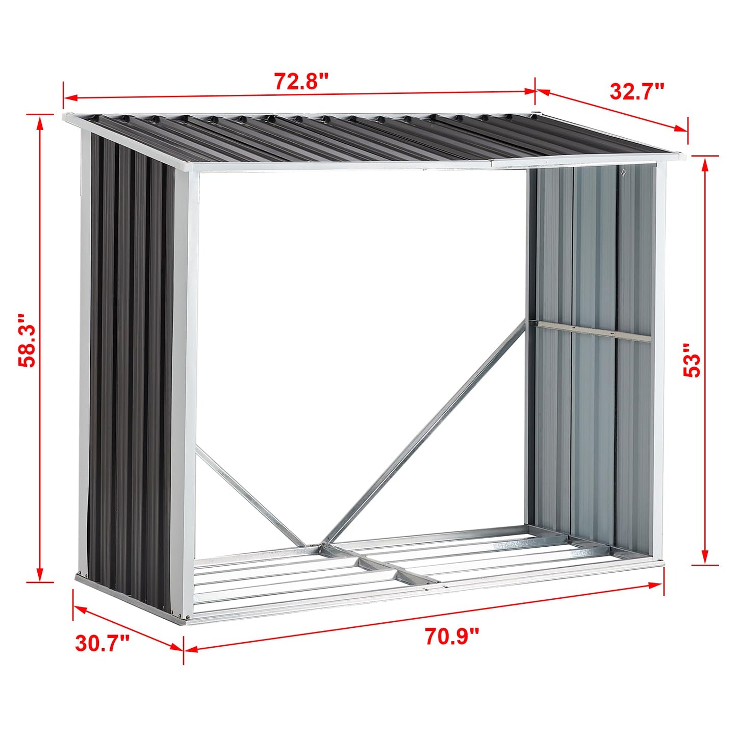 YOPTO 68" Galvanized Steel Firewood Rack,Log Holder with Roof,Storage Shed w/Vents,Backyard Garden Patio Porch for Shovels,Umbrellas,Antennas,Escalators,Dark Gray