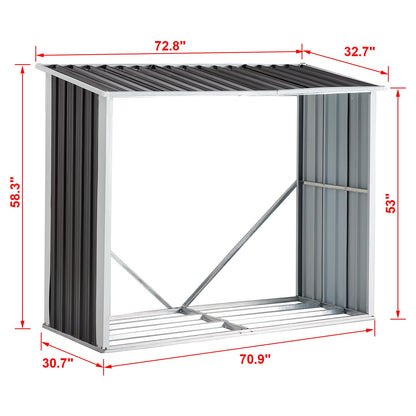YOPTO 68" Galvanized Steel Firewood Rack,Log Holder with Roof,Storage Shed w/Vents,Backyard Garden Patio Porch for Shovels,Umbrellas,Antennas,Escalators,Dark Gray
