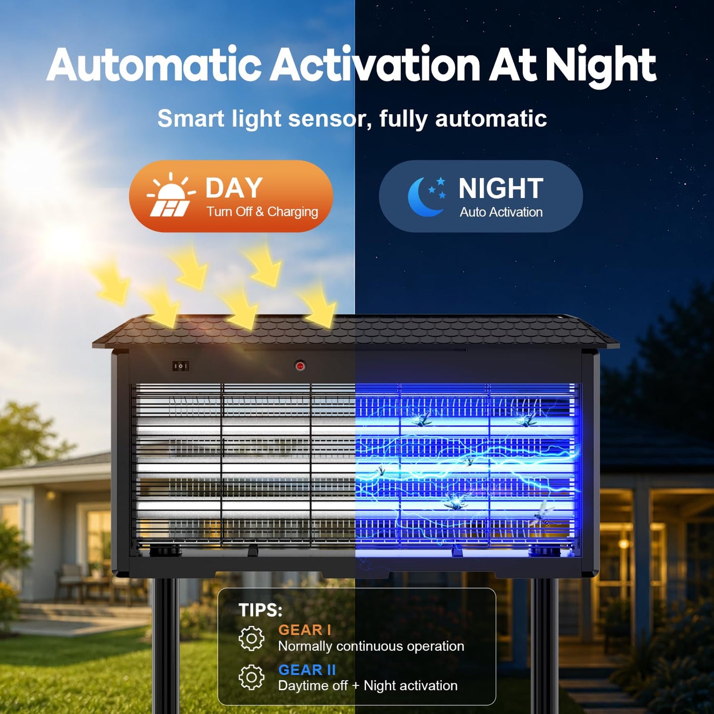 Solar Bug Zapper Outdoor, 30W Mosquito Zapper for 3500 sq.ft, Waterproof Fly Killer, Rechargeable Electric Mosquito Killer, Auto On/Off Dusk to Dawn, Cordless Insect Trap for Patio, Yard, Garden, Home