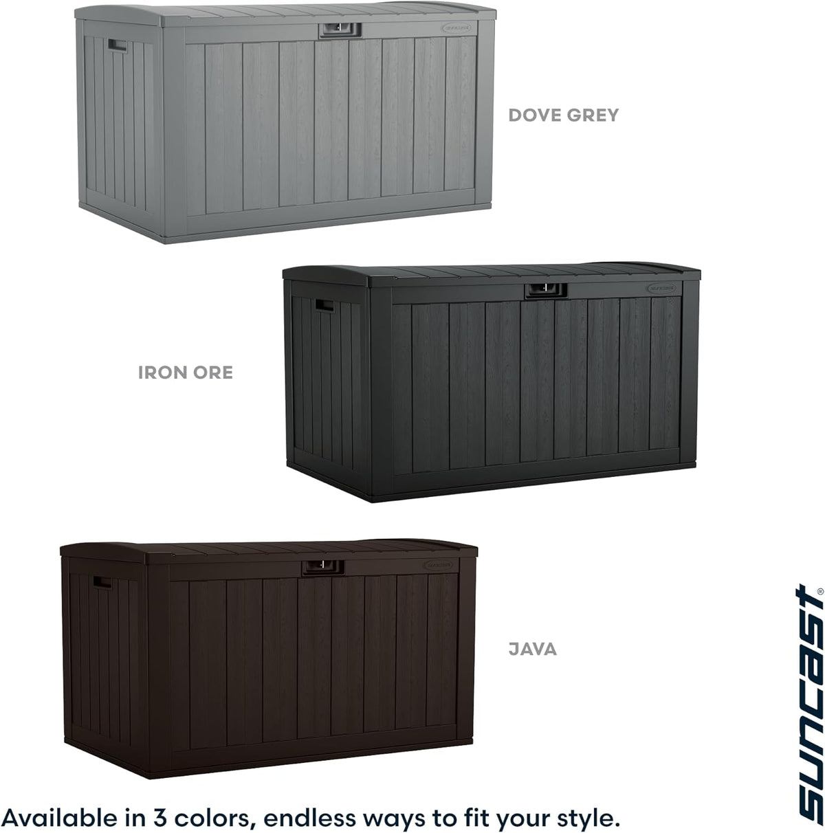Suncast 134-Gal. Resin Outdoor Patio Deck Box - Extra-Large Storage Solution in Iron Ore