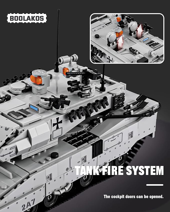 Leopard II A7 Main Battle Tank Building Block Military Tank Building Toy Set to Display Collectible WW2 Army Model for Adults (1498 Pieces)