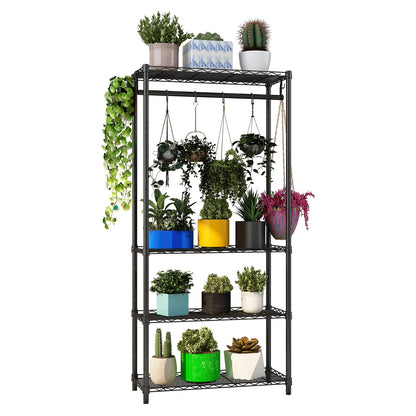 Xiofio Plant Shelf for Indoor Plants Outdoor,Metal Plant Stand,Tier Plant Stand,Adjustable Plant Shelves with Hanging Rod for Bedroom Living Room Balcony Garden,Black