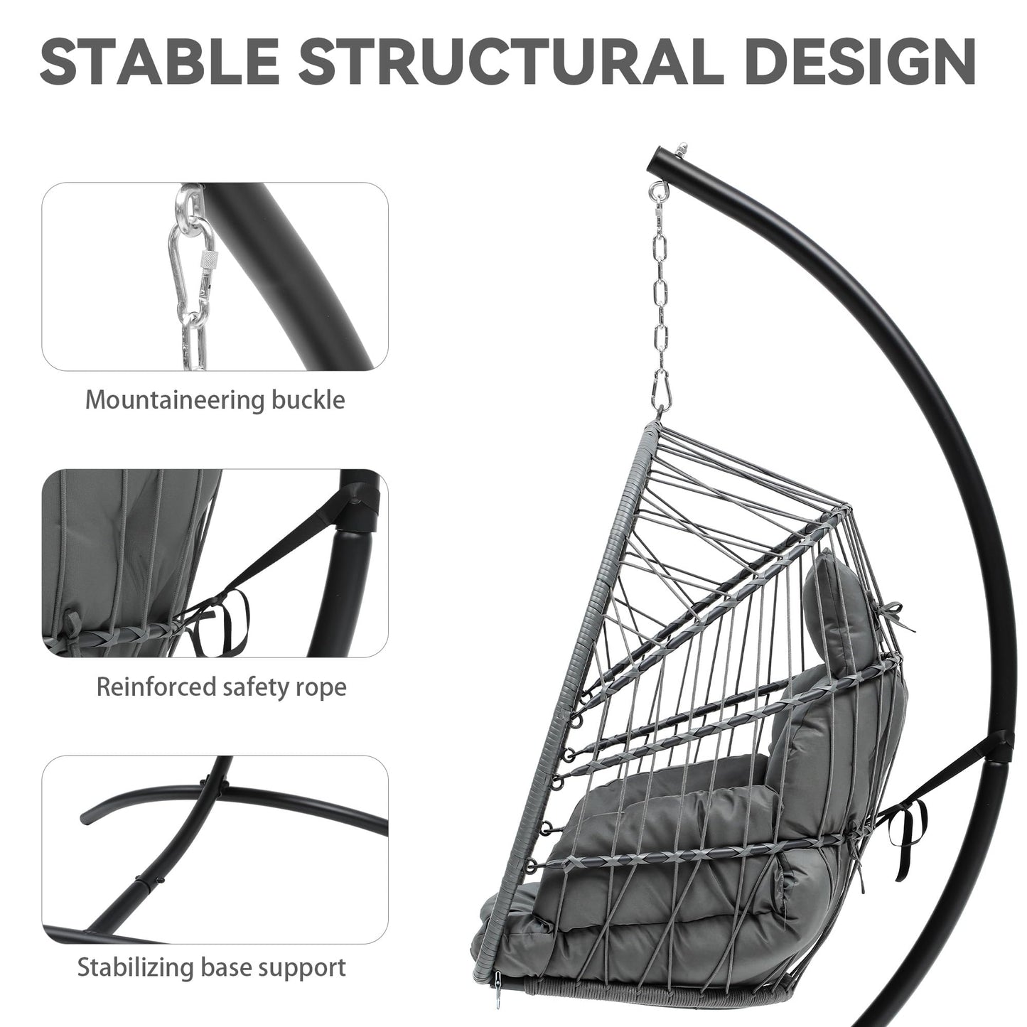 YITAHOME Hanging Egg Chair, Outdoor Patio Wicker Hammock Egg Chair Indoor with Cushion, Rattan Swing Chair 300lbs for Balcony, Garden Bedroom, Gray with Stand