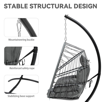 YITAHOME Hanging Egg Chair, Outdoor Patio Wicker Hammock Egg Chair Indoor with Cushion, Rattan Swing Chair 300lbs for Balcony, Garden Bedroom, Gray with Stand