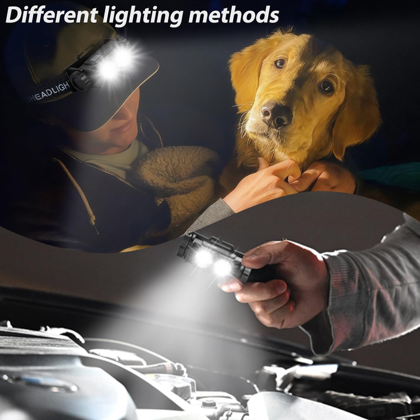 Bud K 12pack Headlamp Rechargeable, 5000L Super Bright Light LED Rechargeable Headlight, 3 Modes, Detachable Flashlight & Waterproof Head Lamp for Adult, Running, Outdoor, Emergency, Hard Hat Light