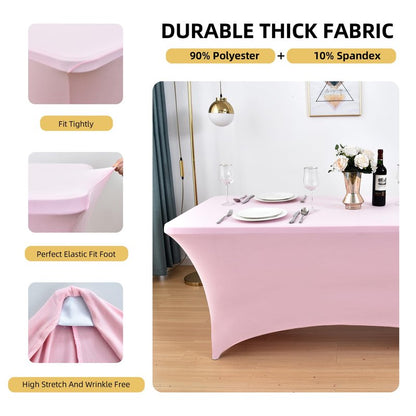 ZarzaaSik 6-Pack 4ft Spandex Table Covers for Rectangular Folding Tables - Wrinkle Resistant Stretch Tight Table Cloths - Ultimate Fitted Table Protector for Parties, Trade Shows, and Wedding
