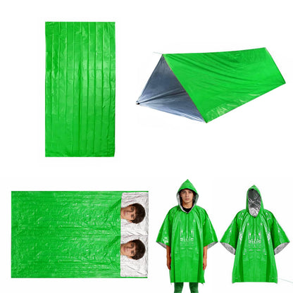 Eanpet 5Pcs Survival Kit Portable Survival Emergency Tents and Shelters Camping Blankets 2 Person Sleeping Bags Rain Ponchos for Adults Bulk for Outdoor Hiking,First Aid,Green