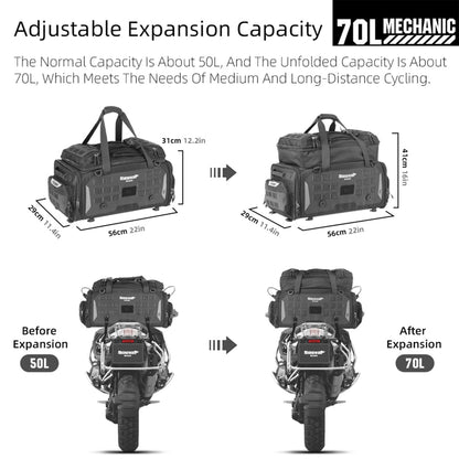 abamita Motorcycle Tail Bag Expandable 50-70L Travel Luggage with Rain Cover Backpack & Molle System-Black