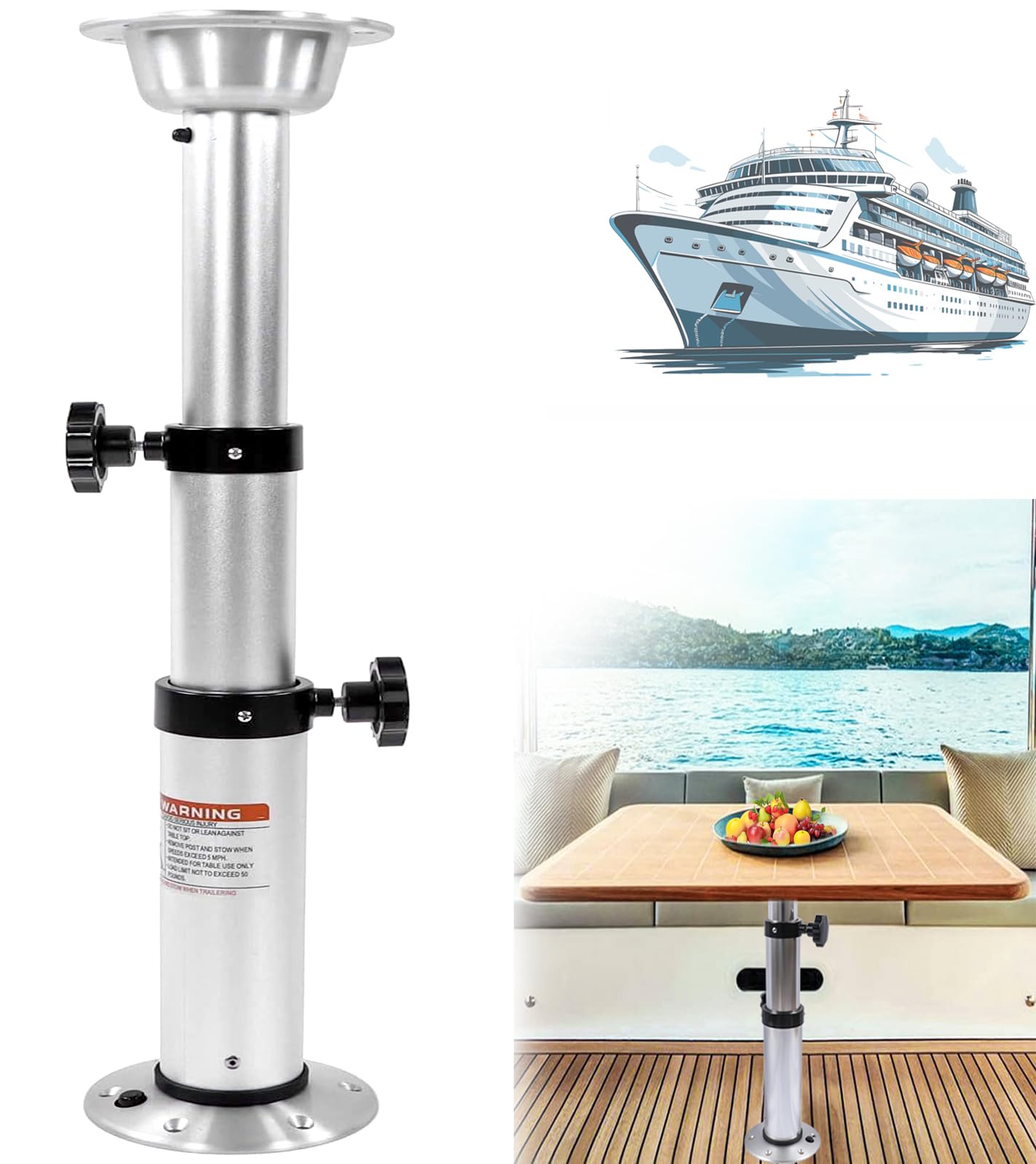 HWHongRV 3 Levels Adjustable RV Boat Table Pedestal, Detachable Aluminum Alloy RV Table Legs Stand Base Telescoping Mount Frame 17-29 Inch Height Range for RV Marine Boat Marine Yacht