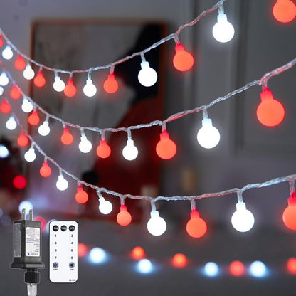 JMEXSUSS Globe String Lights, Red and White Christmas Lights, 100 LED Plug