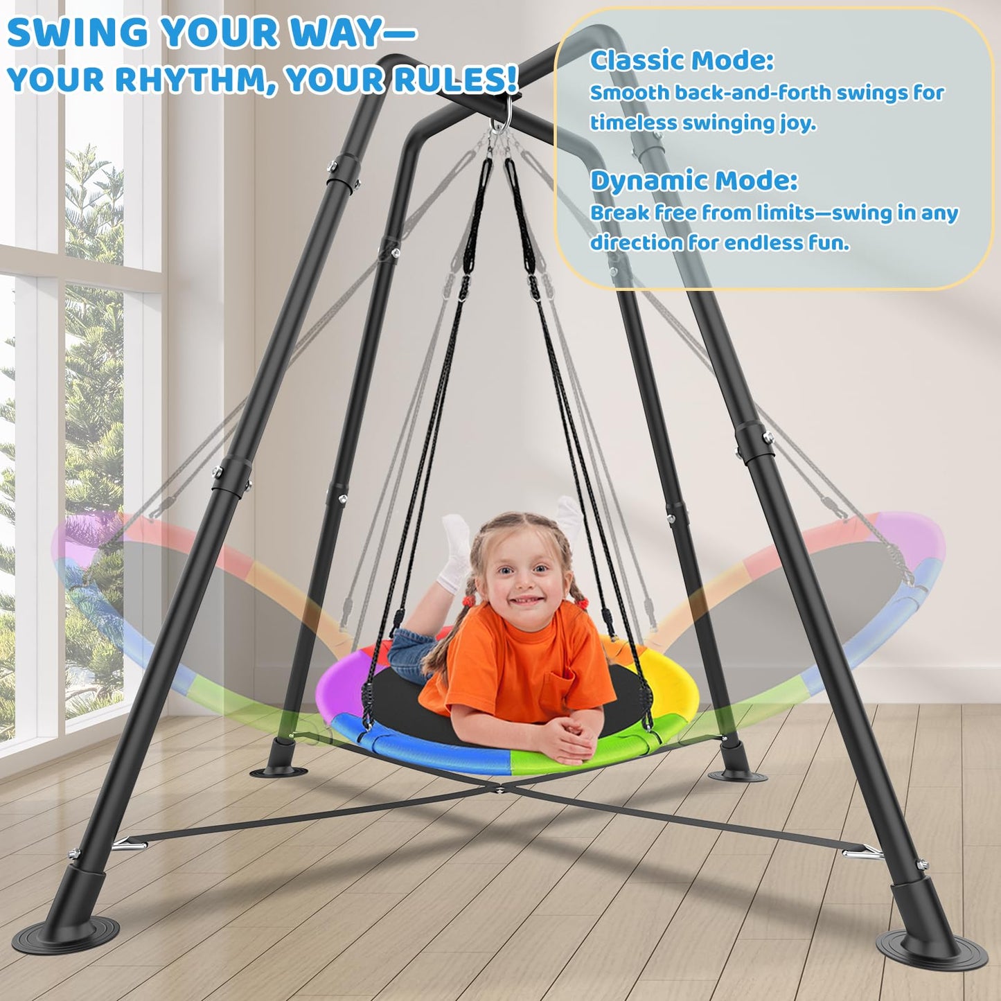 Heavy Duty Swing Frame, 330LBS Metal Swing Stand for Kids and Adults, Fits for Most Swings - for Indoor and Outdoor Use, Black(Saucer Swing NOT Included)