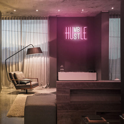 Hustle LED Neon Sign for Wall Decor, Humble Party Decorations, USB Powered Switch Adjustable Brightness LED Neon Lights, for Office Room, Gym Room, Man Cave Decor (Yellow&White)