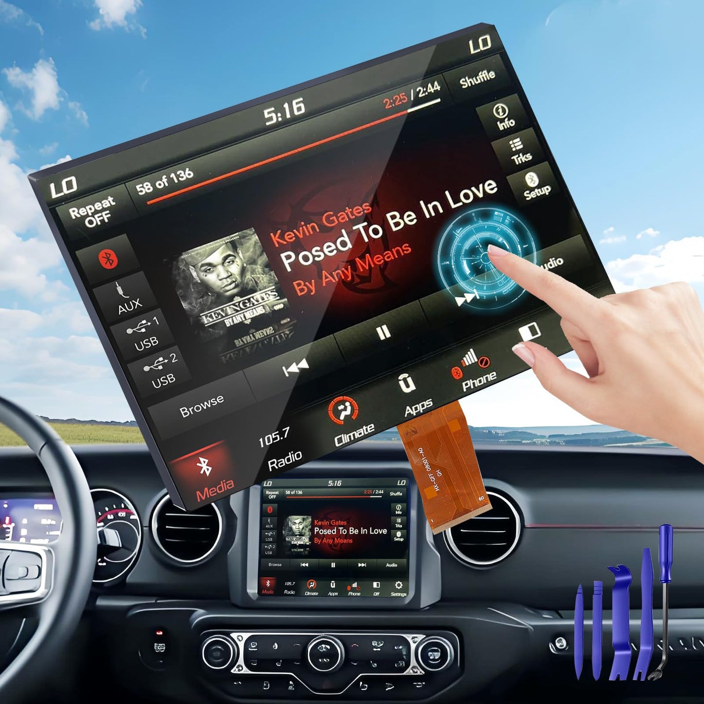 2026 New 8.4" UConnect 4C UAQ Screen Radio Navigation, Chip Upgrade Gel-Free, Replacement Compatible Fit for Dodge RAM Jeep Chrysler 2017-2021 Replace OEM # LA084X01(SL)(02) with Mounting Tool